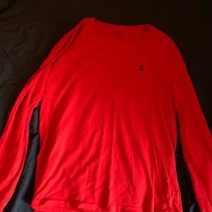 men’s red polo long sleeve tshirt size medium